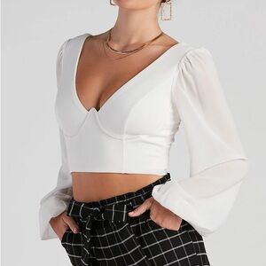Chiffon sleeve crop top